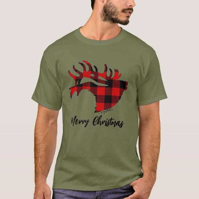 Red Buffalo Plaid Bull Elk T-Shirt (Front)