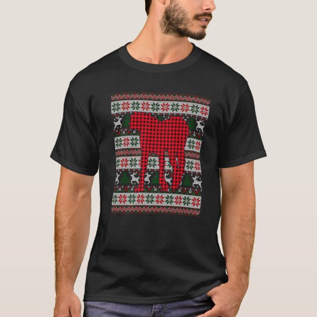 Red Buffalo Plaid Cheetah Lover Ugly Xmas Family M T-Shirt (Front)
