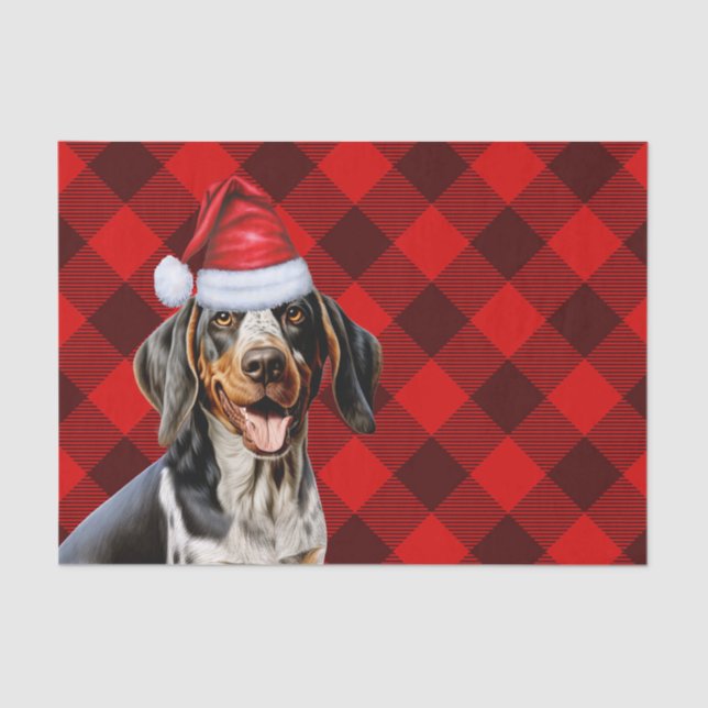 Red Buffalo Plaid Christmas Bluetick Coonhound Dog Tissue Paper (Front)