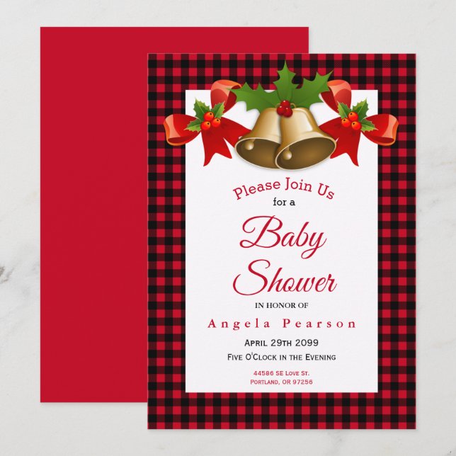 Red Buffalo Plaid Christmas Boy Baby Shower Invitation (Front/Back)