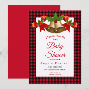 Red Buffalo Plaid Christmas Boy Baby Shower Invitation