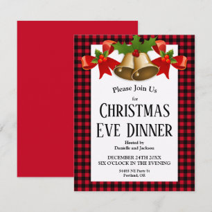 Red Buffalo Plaid Christmas Eve Dinner Invitation