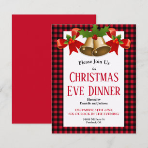 Red Buffalo Plaid Christmas Eve Dinner Invitation