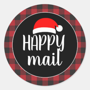 Red Buffalo Plaid Christmas Happy Mail Classic Round Sticker