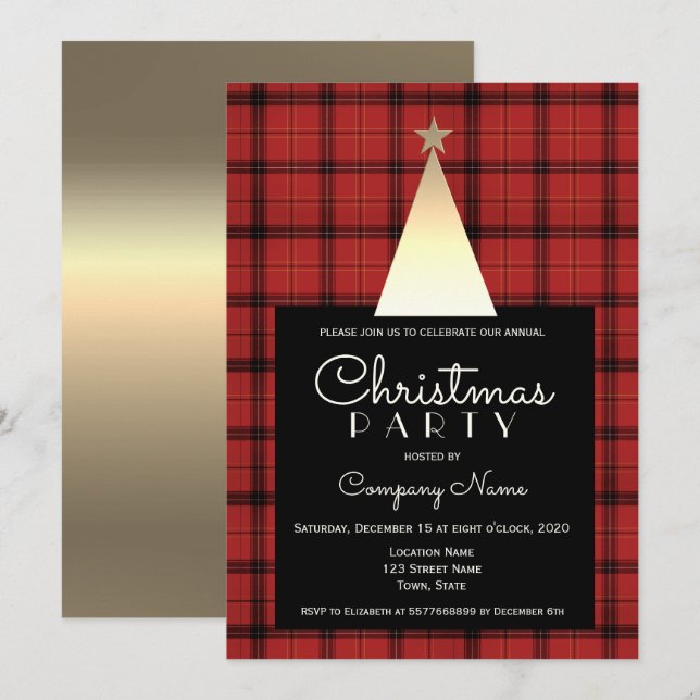 Red Buffalo Plaid Christmas Invitation (Front/Back)