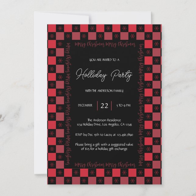 Red Buffalo Plaid Christmas Modern Holiday Party Invitation (Front)