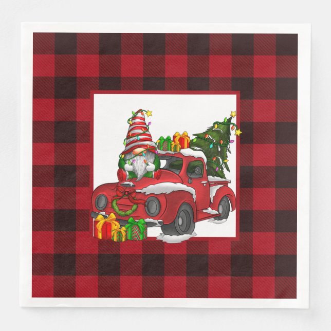 Red Buffalo Plaid Christmas Napkin (Front)