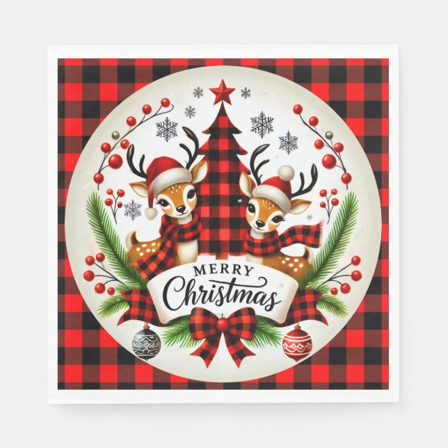 Red Buffalo Plaid Christmas Napkin (Front)