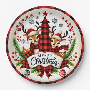 Red Buffalo Plaid Christmas Paper Plate