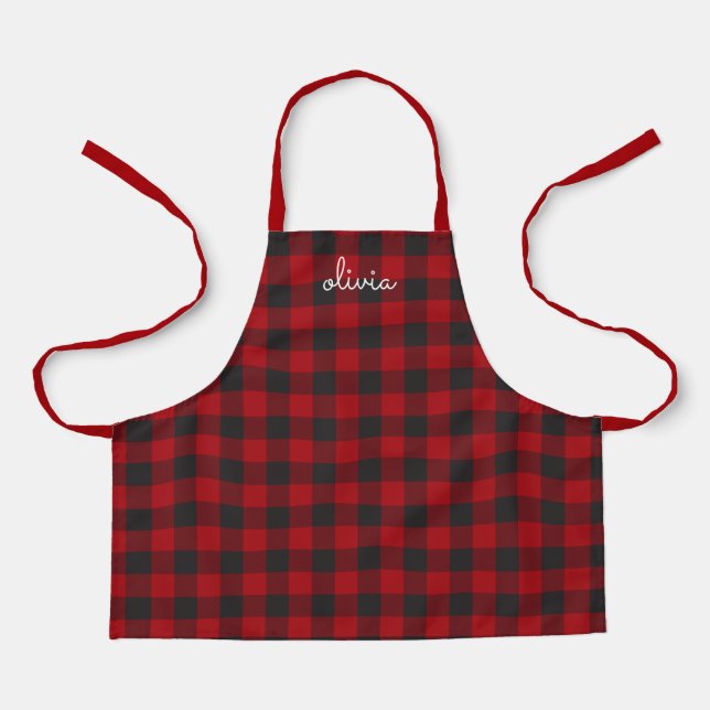 Red Buffalo Plaid Christmas Personalised Apron (Front)