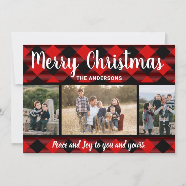 Red Buffalo Plaid Christmas Photo Card (Front)