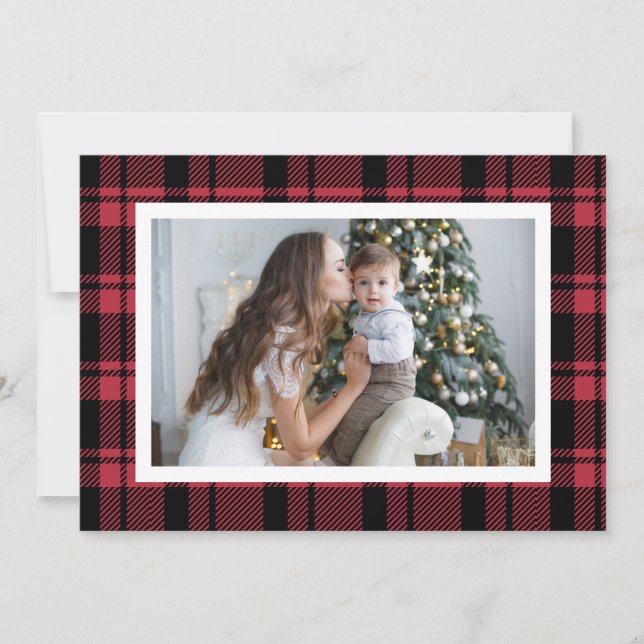 Red Buffalo Plaid Christmas Photo Holiday Card (Front)