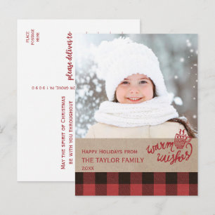 Red Buffalo Plaid Christmas Photo Holiday Postcard