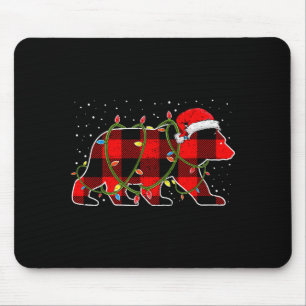 Red Buffalo Plaid Christmas Tree Light Bear Pajama Mouse Mat