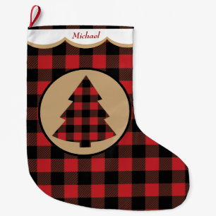 Red Buffalo Plaid Christmas Tree Personalised Large Christmas Stocking