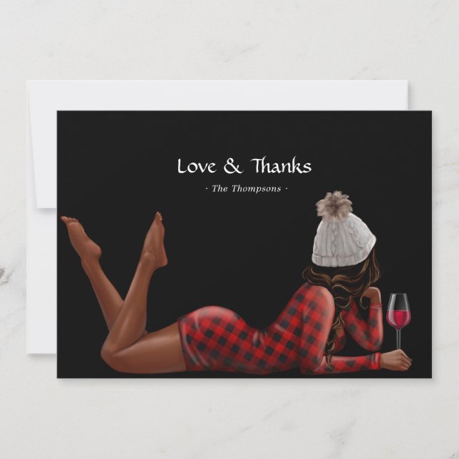 Red Buffalo Plaid Christmas Wine Thank You Card (Front)