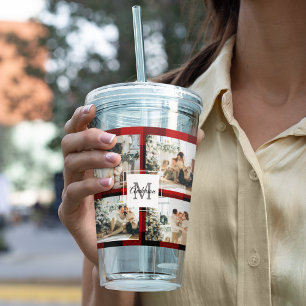 Red Buffalo Plaid & Collage Photo With Initial Acrylic Tumbler