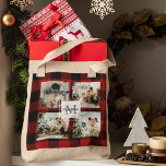 Red Buffalo Plaid & Collage Photo With Initial  Tote Bag<br><div class="desc">Red Buffalo Plaid & Collage Photo With Initial</div>