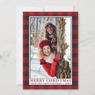 Red Buffalo Plaid Couple Framed Photo Christmas Holiday Card