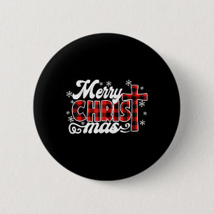 Red Buffalo Plaid Cross Merry Christmas Vintage Xm 6 Cm Round Badge