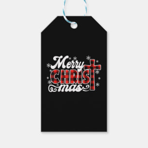 Red Buffalo Plaid Cross Merry Christmas Vintage Xm Gift Tags