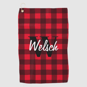 Red buffalo plaid custom monogram golf towel gift