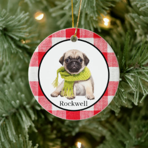 Red Buffalo Plaid Custom Pet Photo Ceramic Tree Decoration