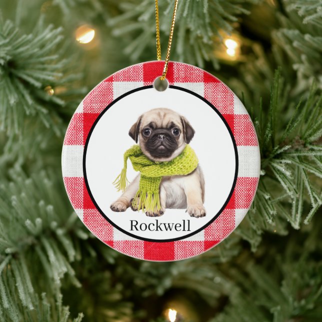 Red Buffalo Plaid Custom Pet Photo  Ceramic Tree Decoration (Tree)