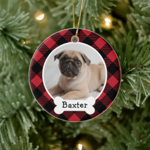 Red Buffalo Plaid Custom Pet Puppy Dog Photo Ceram Ceramic Tree Decoration