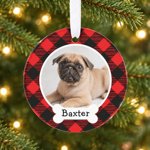 Red Buffalo Plaid Custom Pet Puppy Dog Photo Ornament