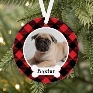 Red Buffalo Plaid Custom Pet Puppy Dog Photo Ornament