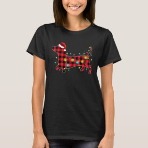Red Buffalo Plaid Dachshund Christmas Tree Lights T-Shirt