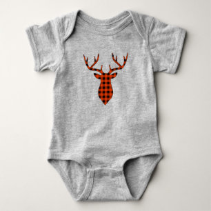 Red Buffalo Plaid Deer Buck Animal Baby Bodysuit