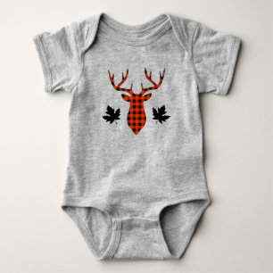 Red Buffalo Plaid Deer Buck Maple Leaf Baby Bodysuit