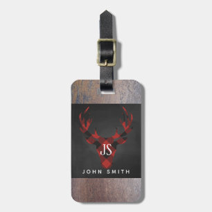 Red Buffalo Plaid Deer Head Monogram Luggage Tag