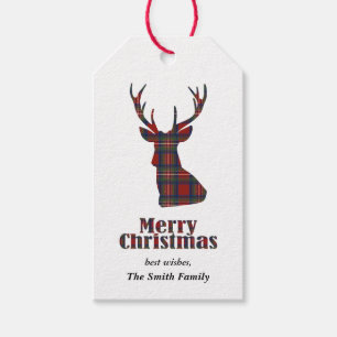 Red Buffalo Plaid Deer Merry Christmas Gift Tags