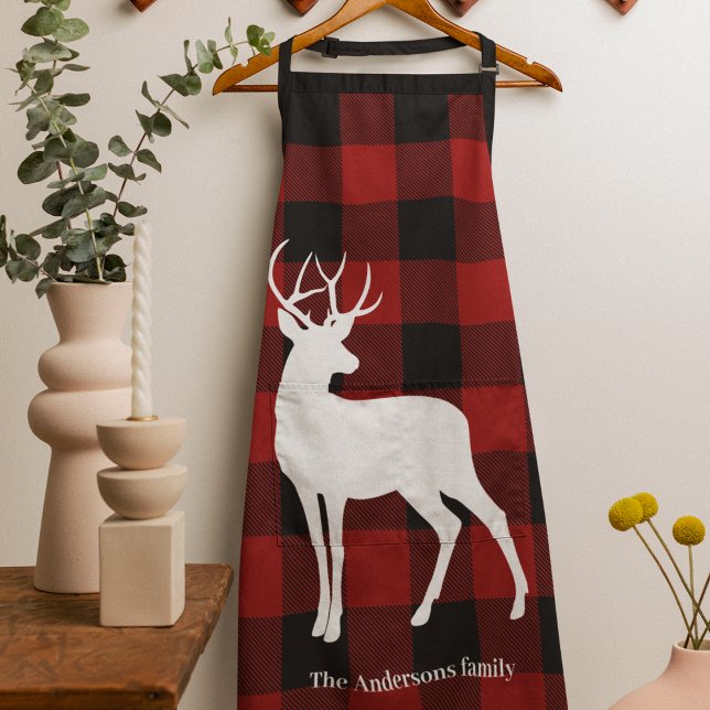 Red Buffalo Plaid & Deer | Personal Name Gift Apron (Creator Uploaded)