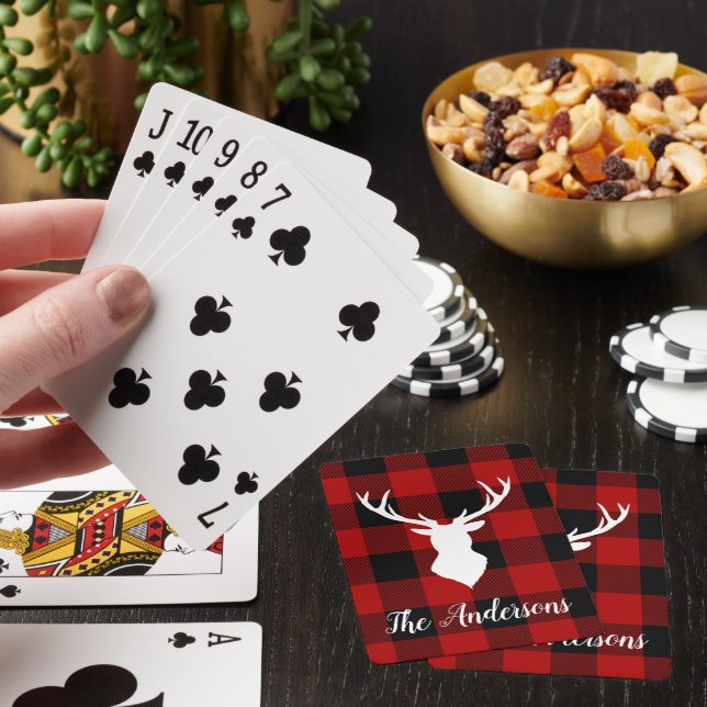 Red Buffalo Plaid & Deer | Personal Name Gift Playing Cards (In Situ)