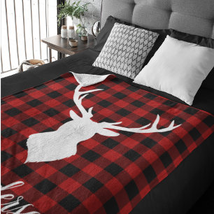 Red Buffalo Plaid & Deer Personal Name Gift Sherpa Blanket