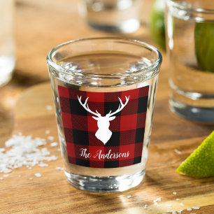 Red Buffalo Plaid & Deer   Personal Name Gift Shot Glass
