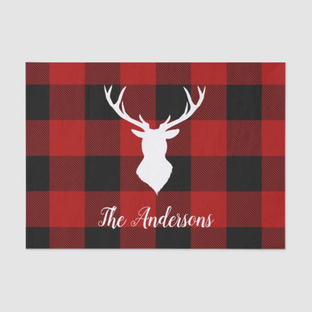 Red Buffalo Plaid & Deer | Personal Name Gift Tissue Paper (Front)