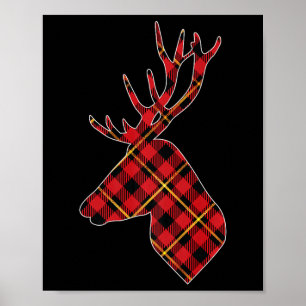 Red Buffalo Plaid Deer Reindeer Head Christmas Hun Poster