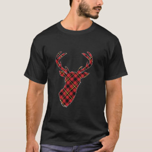 Red Buffalo Plaid Deer Reindeer Head Christmas Hun T-Shirt