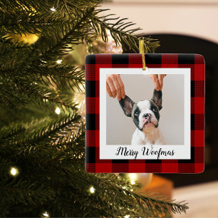 Red Buffalo Plaid Dog Photo   Dog Quote Ceramic Ornament