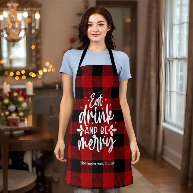 Red Buffalo Plaid“Eat, Drink & Be Merry" Apron (Creator Uploaded)