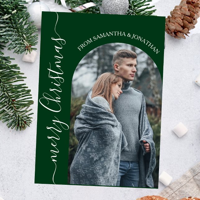 Red Buffalo Plaid elegant christmas family photo Foil Holiday Card (Creator Uploaded)
