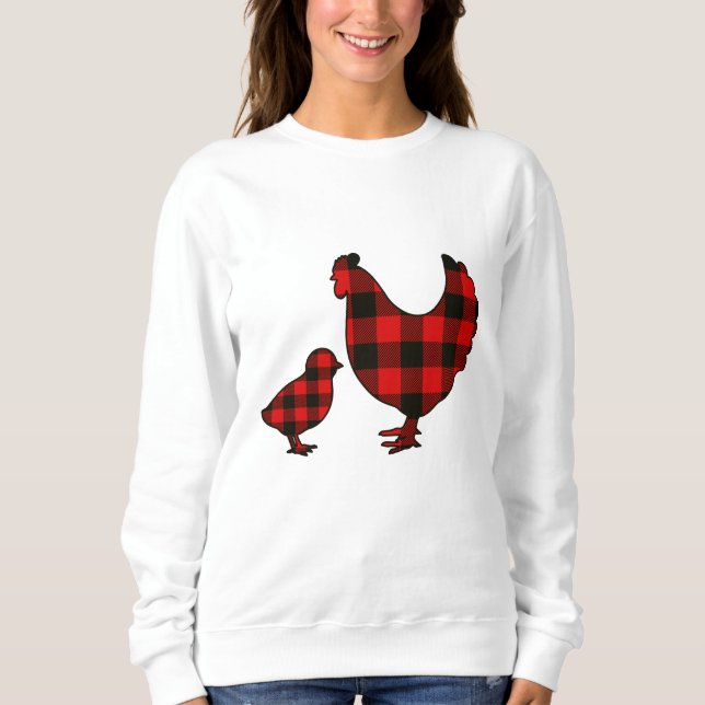 Red Buffalo Plaid Farm Chickens Sweatshirt (Front)