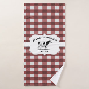 Red Buffalo Plaid Farm Cow Bath Towel Set