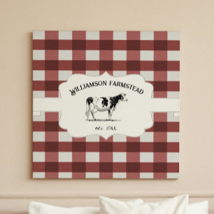 Red Buffalo Plaid Farm Cow Canvas Print