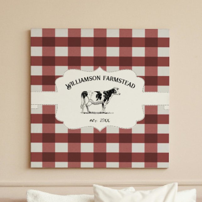 Red Buffalo Plaid Farm Cow Canvas Print (Red Buffalo Plaid Farm Cow Canvas Print)